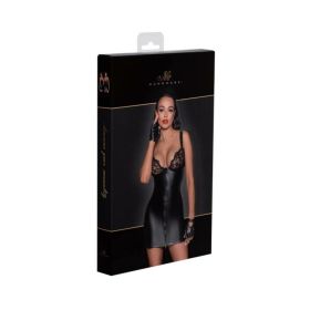 Noir Handmade Powerwetlook Mini Dress With Lace Chest And 2-way Zipper Xl