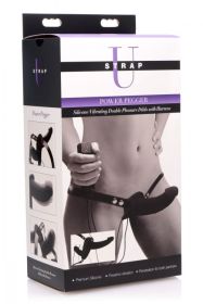 Power Pegger Silicone Vibrating Double Dildo With  Harness - Black
