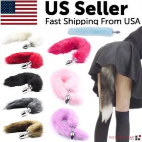 False Fox Tail With Metal Anal-Butt Plug Buttplug Cosplay Game Toy Games Romance (Color: Hot Pink)